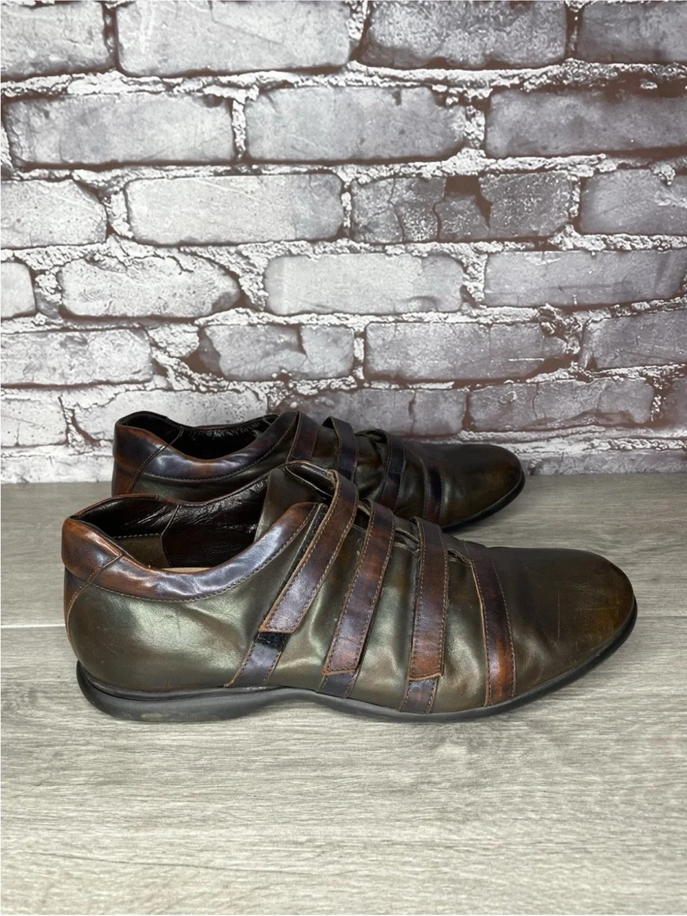 Bruno Verri Brown Leather Metallic Triple Strap Driving Loafer Shoes Men 42EU